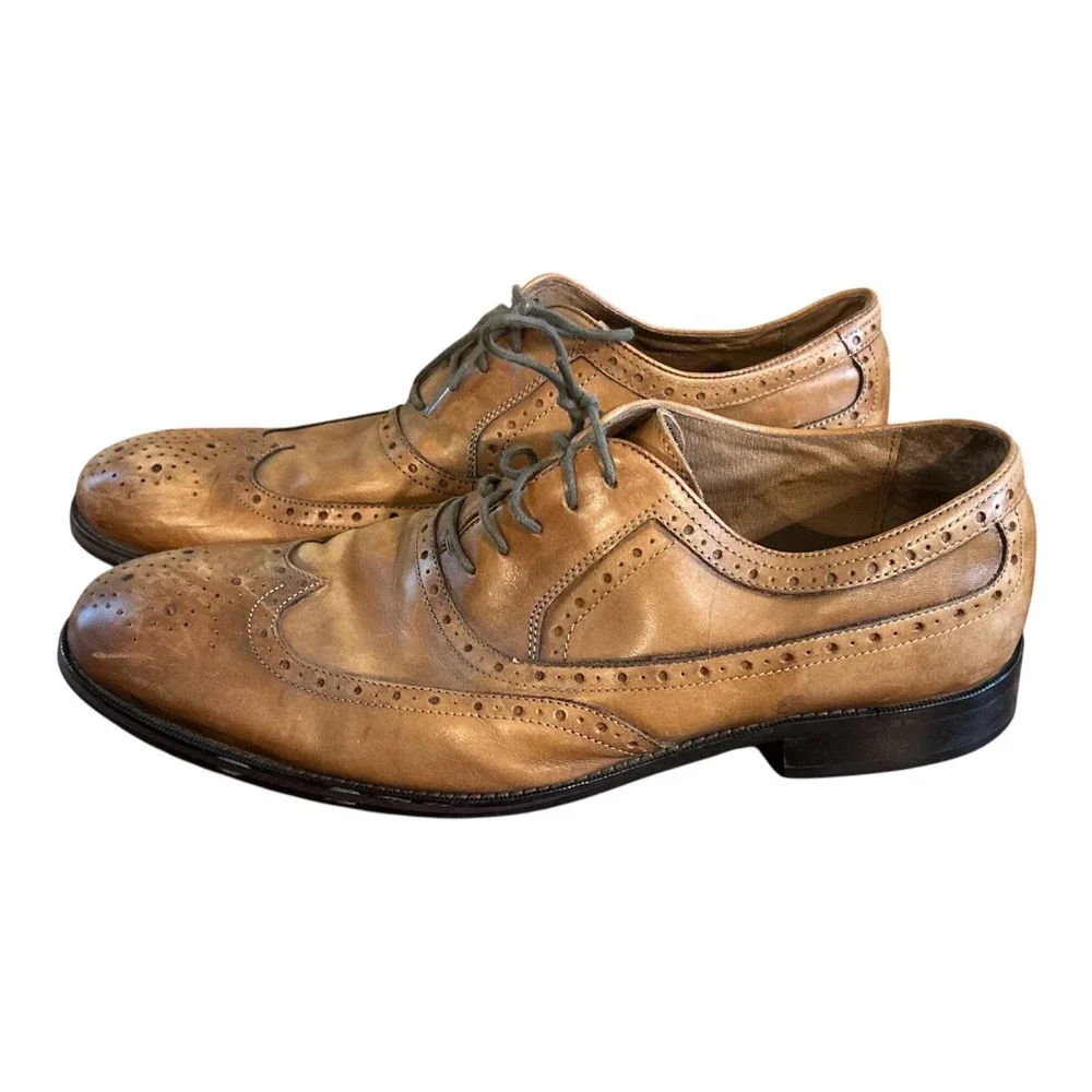 Johnston & Murphy Mens Tan Leather Wingtip Brogue Flex System Oxford Shoes 12 W